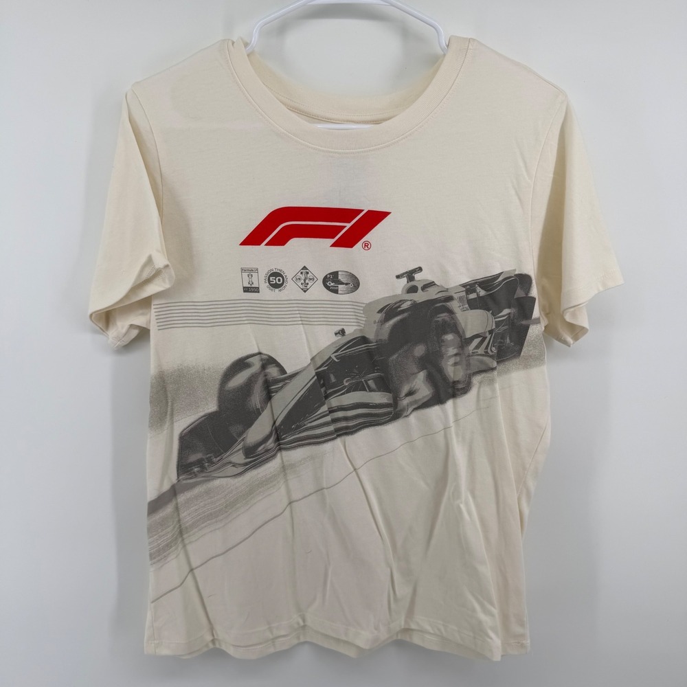 Formula 1 F1 Racing Graphic T-Shirt Hybrid Apparel Cream Mens Medium M